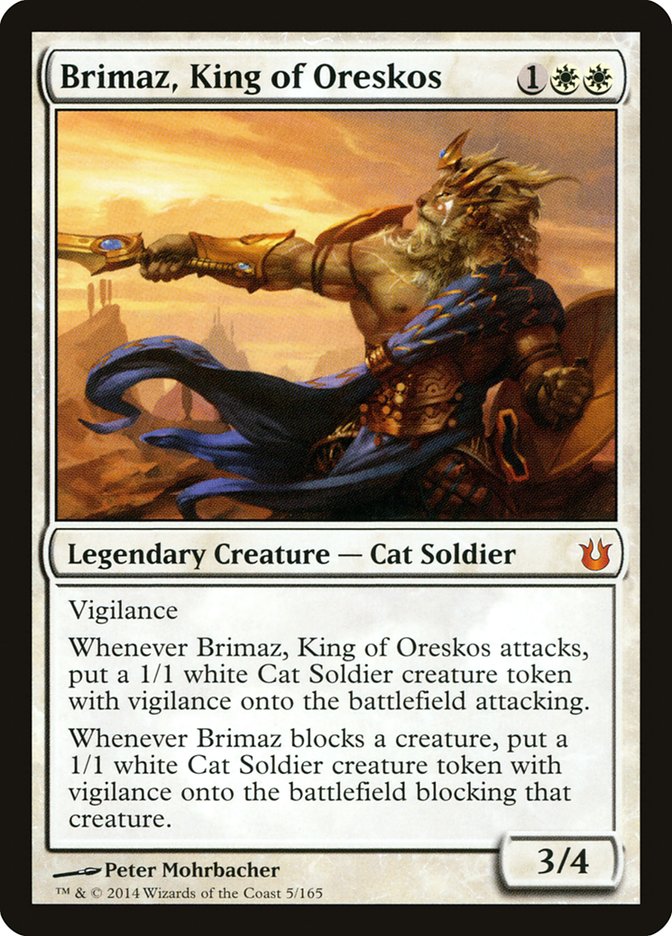 mtg brimaz commander deck Phyrexian - Orzhov Black White - EDH - Brimaz, Blight of Oreskos - 100 Card - Custom Magic The Gathering Deck put a 1/1 white Cat Soldier creature token with vigilance onto the battlefield attacking.Whenever Brimaz blocks a creature March of the Machine Brimaz,