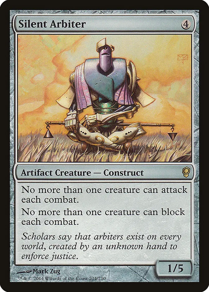 mtg cards like silent arbiter Magic The Gathering - Commander Masters - No more than one creature can block each combat. Silent Arbiter (EX)