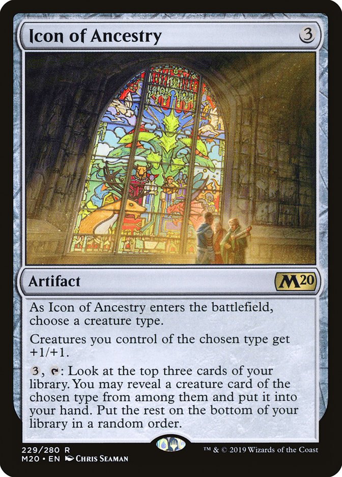 mtg card icons Anatomy of a Magic You may reveal a creature card of the chosen type from among them and put it into your hand Icon of Ancestry | Core