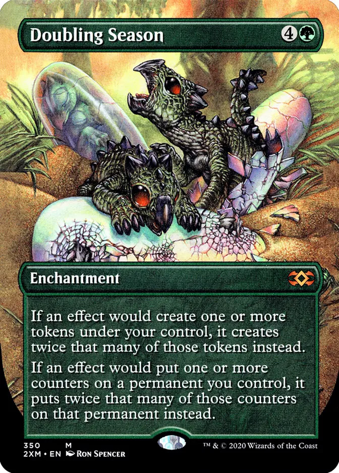 mtg card that doubles tokens Doubling Season (Toppers) [Double Masters] Lightly Played Foil it places twice that many of those counters on that permanent instead Will Magic The Gathering tokens