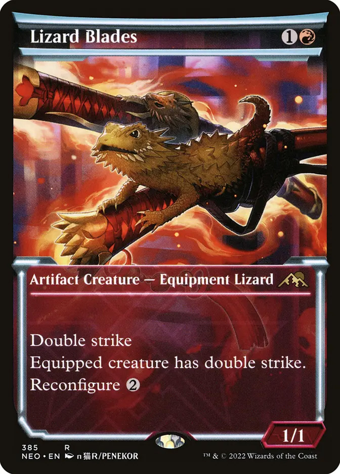 reconfigure mtg cards Blade of the Oni (Foil Etched) [Kamigawa: Neon Dynasty] 0/4 Illustrated by Tubaki Halsame. Blade of the Oni ·