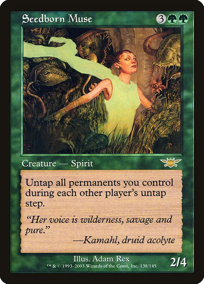 mtg cards like seedborn muse - Full Art Altered Art Custom Proxy Untap all permanents you control during each other players untap step. Similar cards to Seedborn Muse