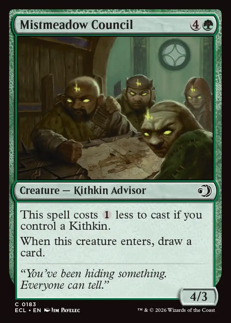 council cards mtg Karlov of the Ghost (Ravnica Remastered) you create a 2/2 white Knight creature token. Mistmeadow Council | Lorwyn Eclipsed