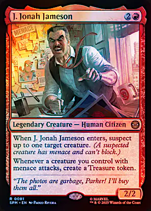 jonah jameson mtg card J Might Be The Menace #mtgxspiderman #magicthegathering create a Treasure token. Marvel's Spider-Man Foil: J. Jonah