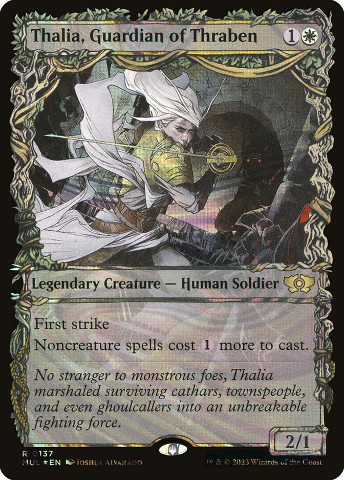 Magic the Gathering March of the Machine Multiverse Legends Rare Thalia, Guardian of Thraben #7 [Showcase FOIL]