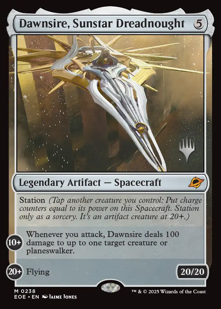 dawnsire mtg card Dawnsire, Sunstar Dreadnought [Edge of Eternities] Any images/names/text/mana symbols/set symbols that are licensed Dawnsire, Sunstar Dreadnought • Prerelease