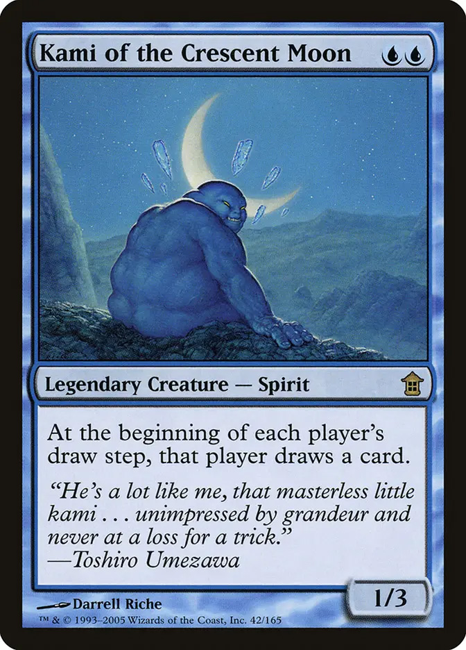 mtg cards with moons in the art Kami of Waning Moon that player draws an additional card. Wheel of Sun and Moon