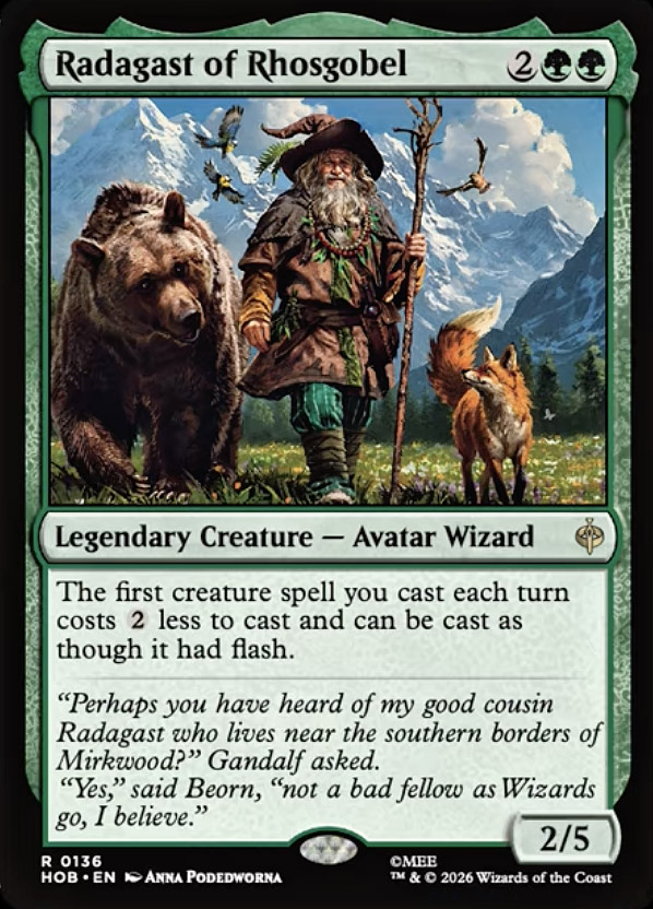 radagast mtg card Magic The Gathering - The Lord of the Rings Whenever Radagast the Brown or another nontoken creature enters the battlefield under your control Radagast the Brown