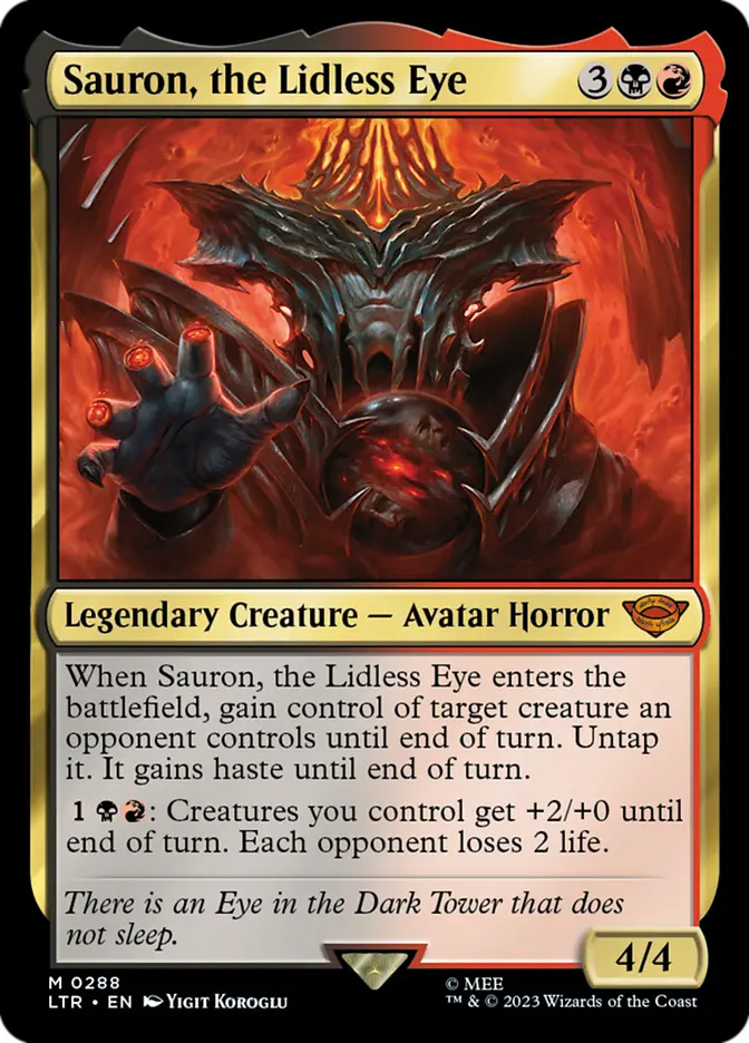 mtg sauron card Sauron, the Lidless Eye [The Lord of the Rings: Tales of Middle-Earth Prerelease Promos] Lightly Played Foil The Gathering Sauron, the Dark Lord Art