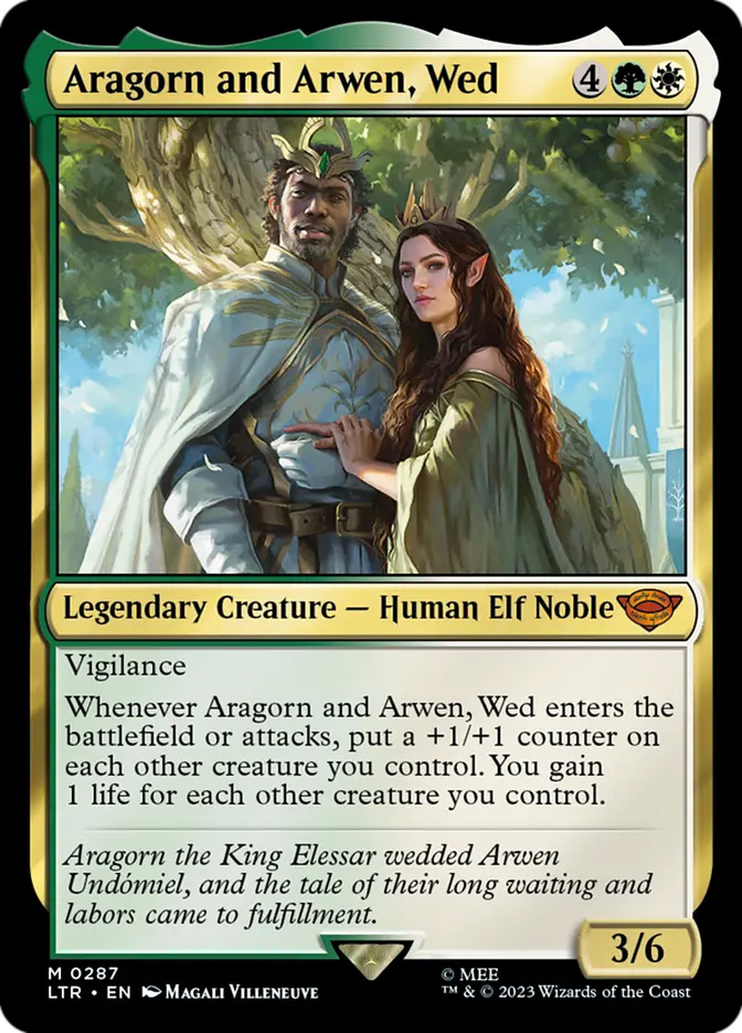 arwen mtg card Magic The Gathering - The Lord of the Rings Each other creature you control enters the battlefield with a number of additional +1/+1 counters on it equal to Arwen Arwen, Mortal Queen complete MTG
