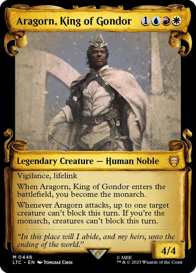 aragorn king of gondor mtg commander deck Aragorn, Gondor: Monarch up to one target creature cant block this turn Aragorn, King of Gondor (#448)