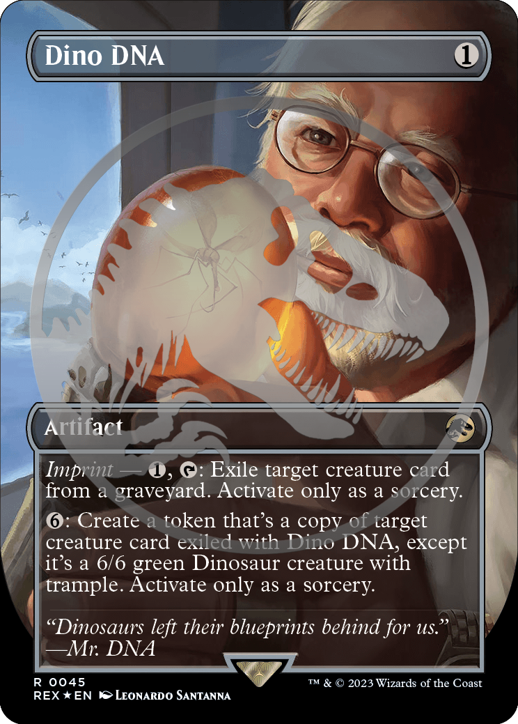 dino dna mtg card Dino DNA [45] [Borderless] [Emblem] [Universes Beyond: Jurassic World  Collection] [Foil] – Face to Face Games main image 0
